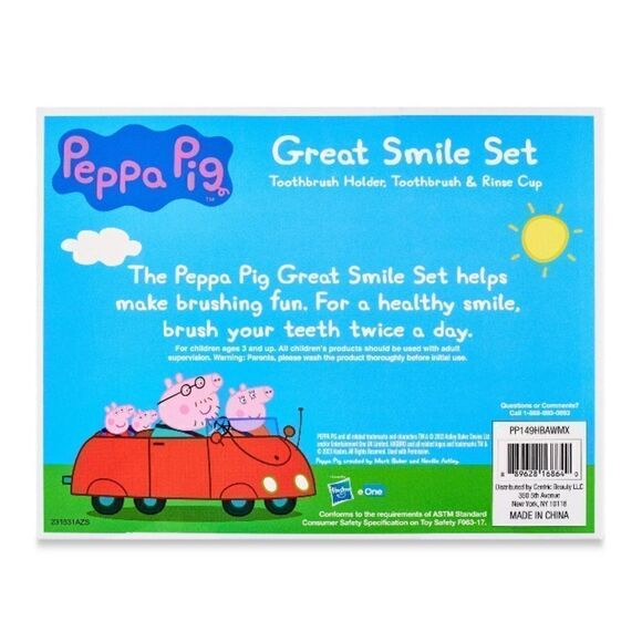 Kids Peppa Pig Great Smiles Toothbrush, Holder & Cup 3-Piece Set - Picture 6 of 6